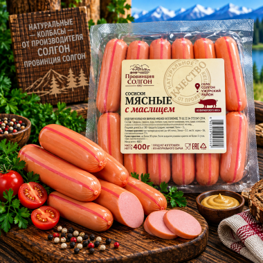 Сосиски Мясные с маслецем в амипак г/у 400г